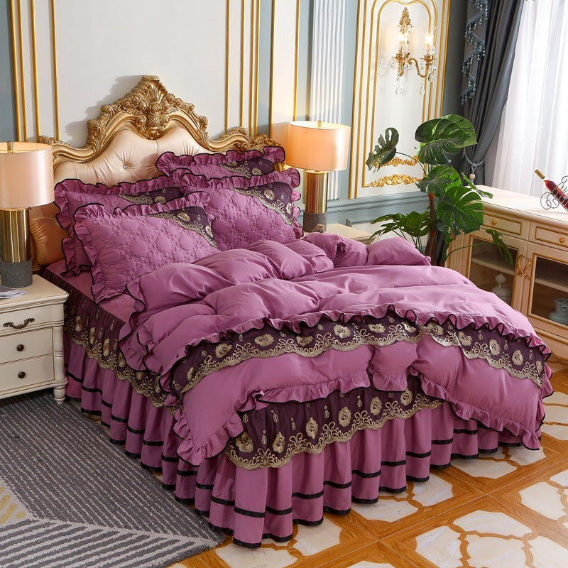 KTX-725139 European Style Quilted Bedspread Set with Bed Skirt - Various Colors Available