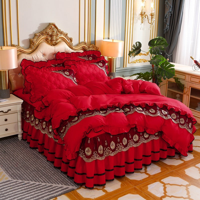 KTX-725139 European Style Quilted Bedspread Set with Bed Skirt - Various Colors Available