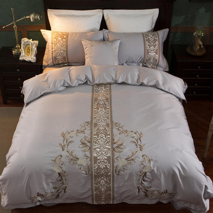 KTX-725459 Elegant European-Style Multi-Piece Cotton Satin Bedding Set - Four-Piece and Seven-Piece Options Available, Perfect for 1.5-2.0m Beds