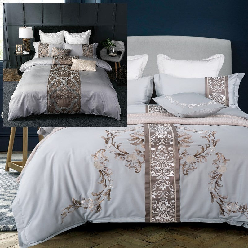 KTX-725459 Elegant European-Style Multi-Piece Cotton Satin Bedding Set - Four-Piece and Seven-Piece Options Available, Perfect for 1.5-2.0m Beds
