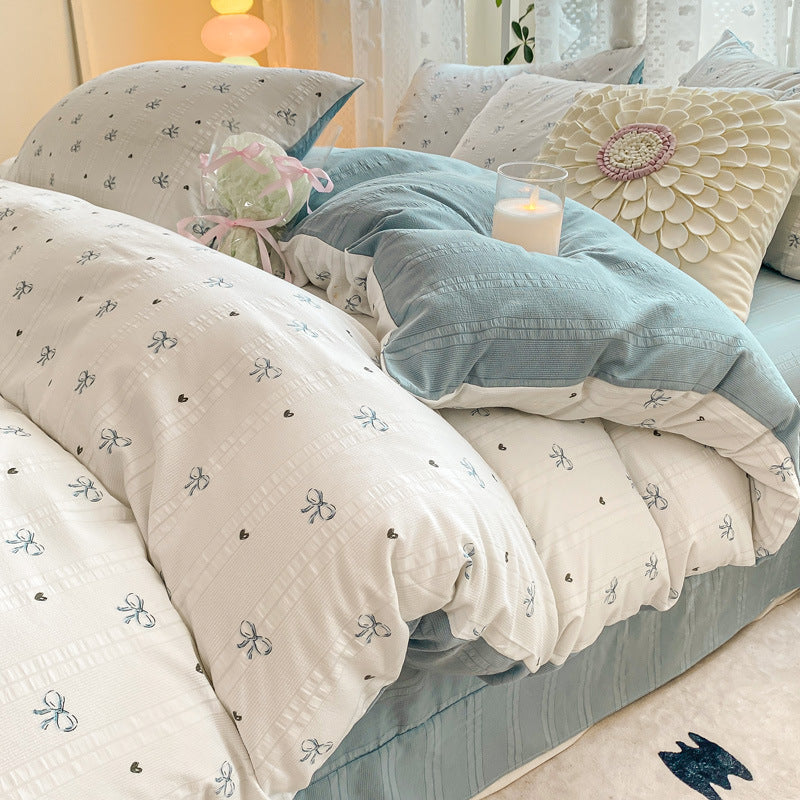 KTX-726099 Jacquard Yarn Cotton Mattress Cover Set with Cartoon and Floral Pattern, Available in Multiple Sizes