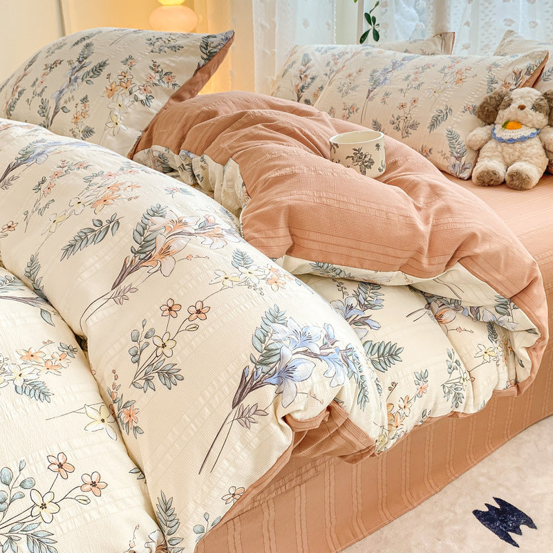 KTX-726099 Jacquard Yarn Cotton Mattress Cover Set with Cartoon and Floral Pattern, Available in Multiple Sizes