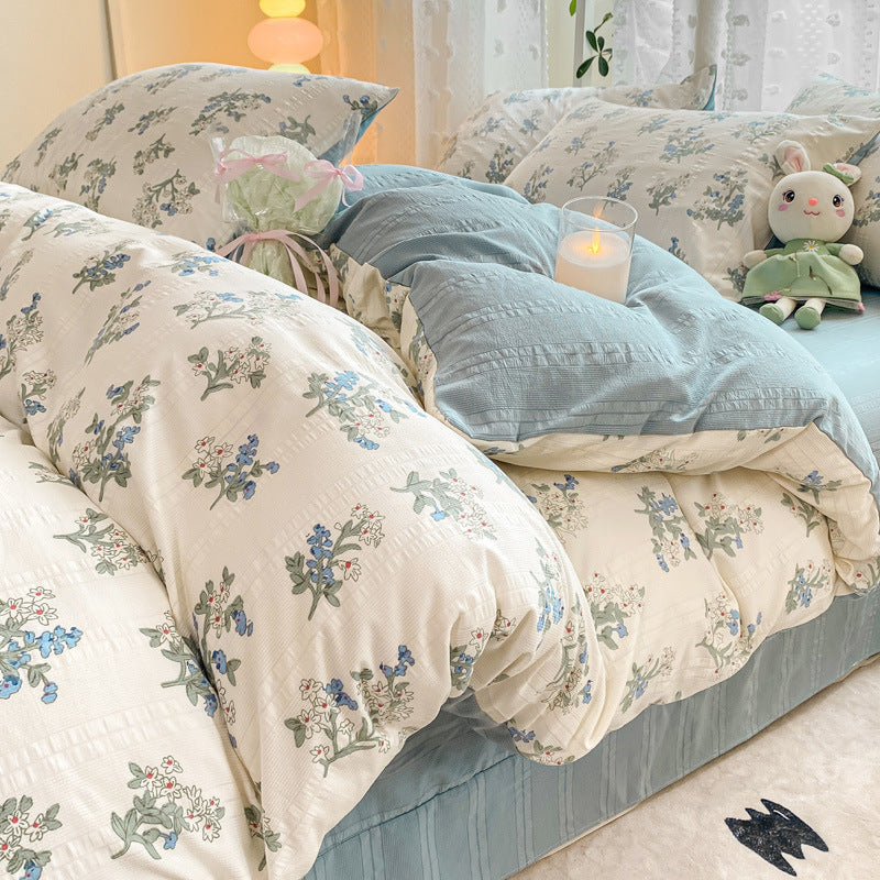 KTX-726099 Jacquard Yarn Cotton Mattress Cover Set with Cartoon and Floral Pattern, Available in Multiple Sizes