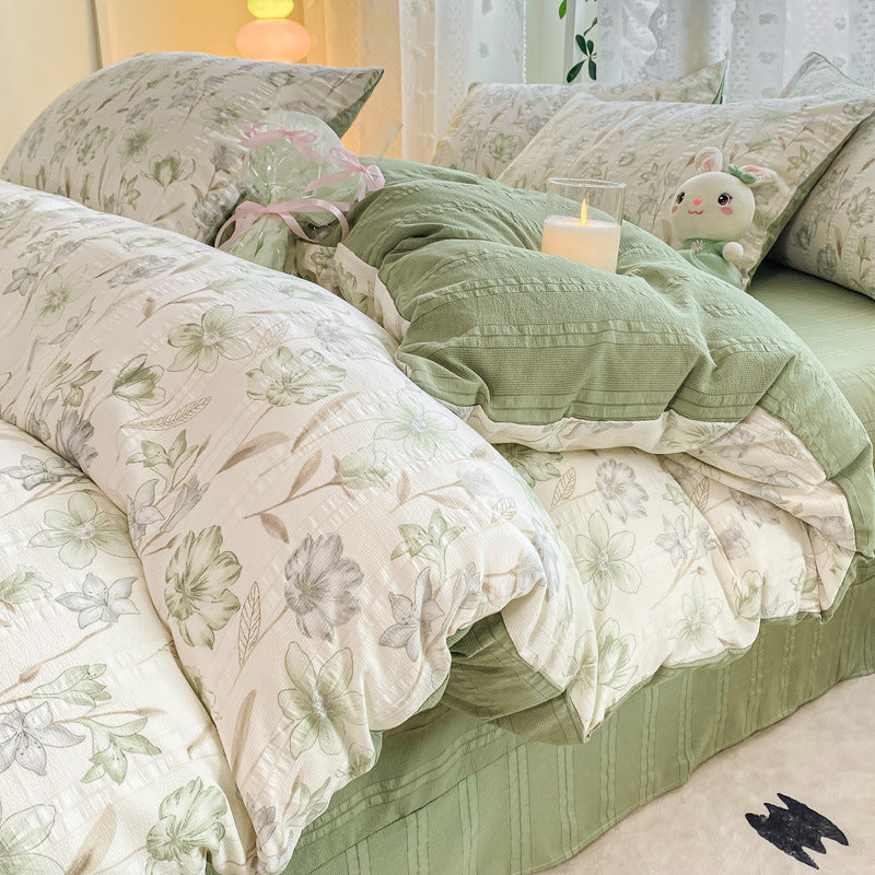 KTX-726099 Jacquard Yarn Cotton Mattress Cover Set with Cartoon and Floral Pattern, Available in Multiple Sizes