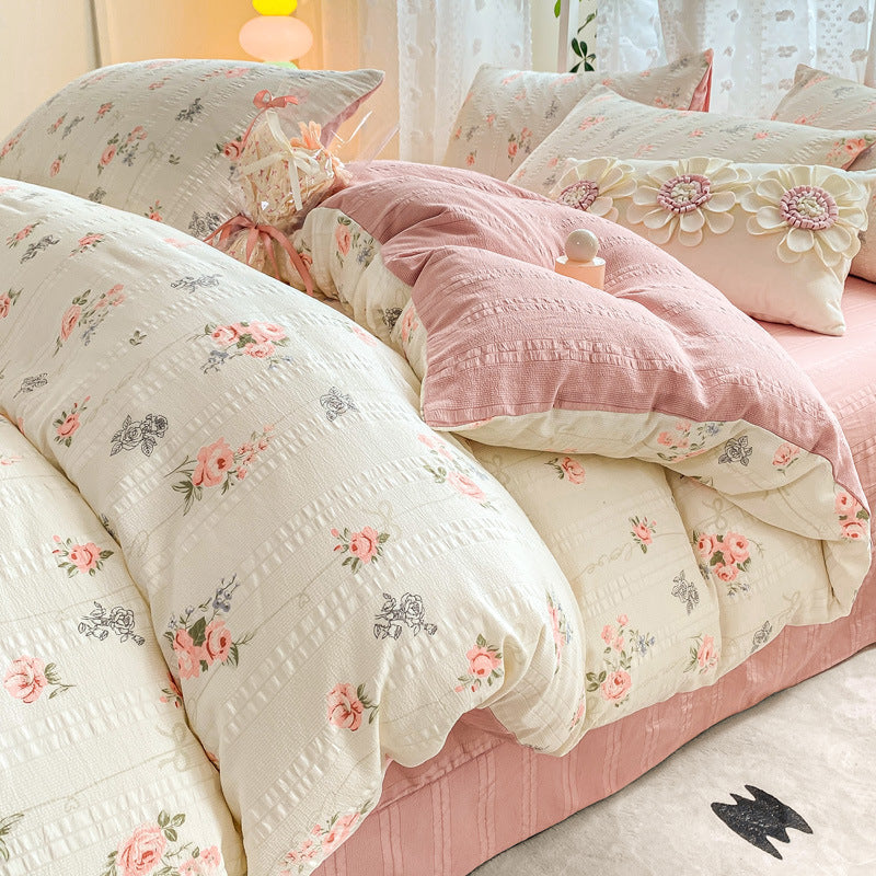 KTX-726099 Jacquard Yarn Cotton Mattress Cover Set with Cartoon and Floral Pattern, Available in Multiple Sizes