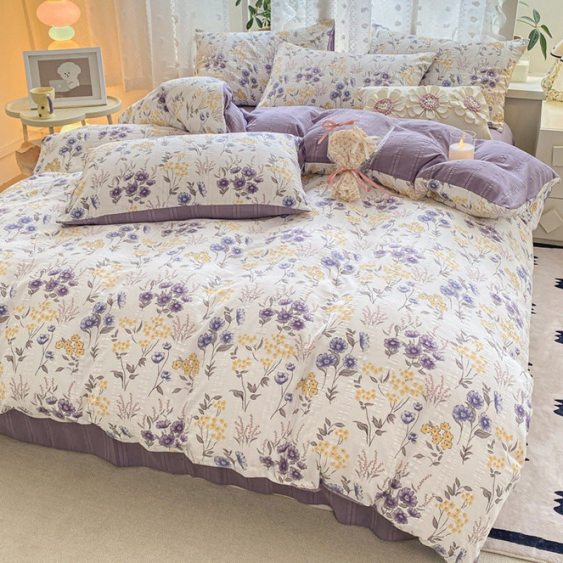 KTX-726099 Jacquard Yarn Cotton Mattress Cover Set with Cartoon and Floral Pattern, Available in Multiple Sizes