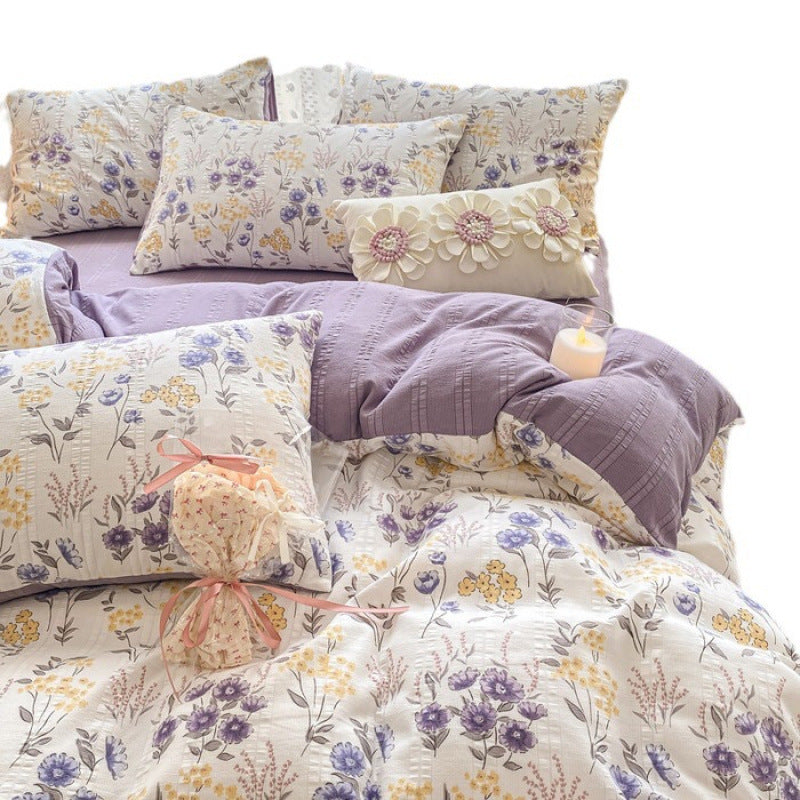 KTX-726099 Jacquard Yarn Cotton Mattress Cover Set with Cartoon and Floral Pattern, Available in Multiple Sizes