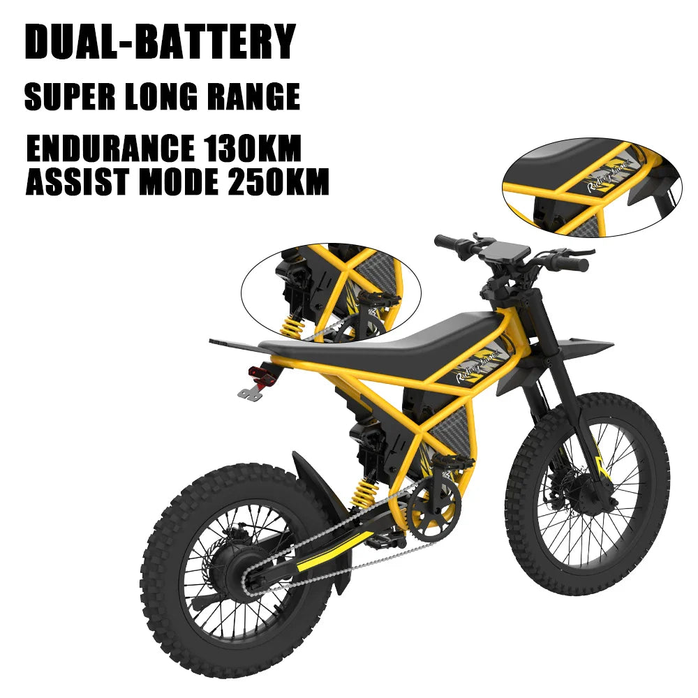 KTX-726227 2000W 48V Off-Road Electric Bike with 25-Inch Carbon Steel Frame and Dual Lithium Battery