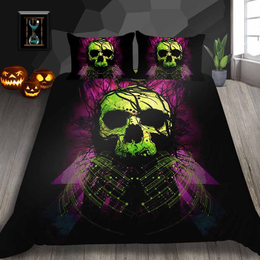 KTX-726291 Skull Series 4-Piece Bedding Set in Various Sizes - Polyester Fiber Quilt and Pillow Covers