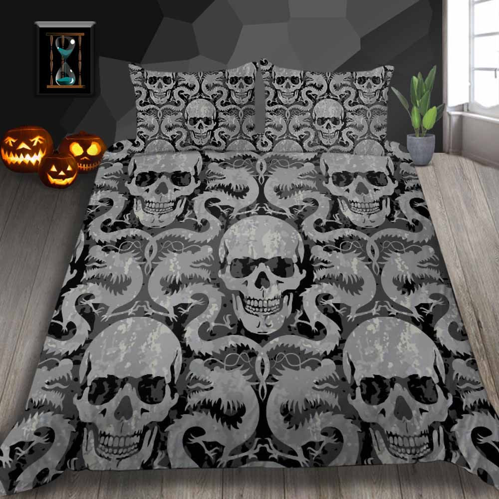 KTX-726291 Skull Series 4-Piece Bedding Set in Various Sizes - Polyester Fiber Quilt and Pillow Covers