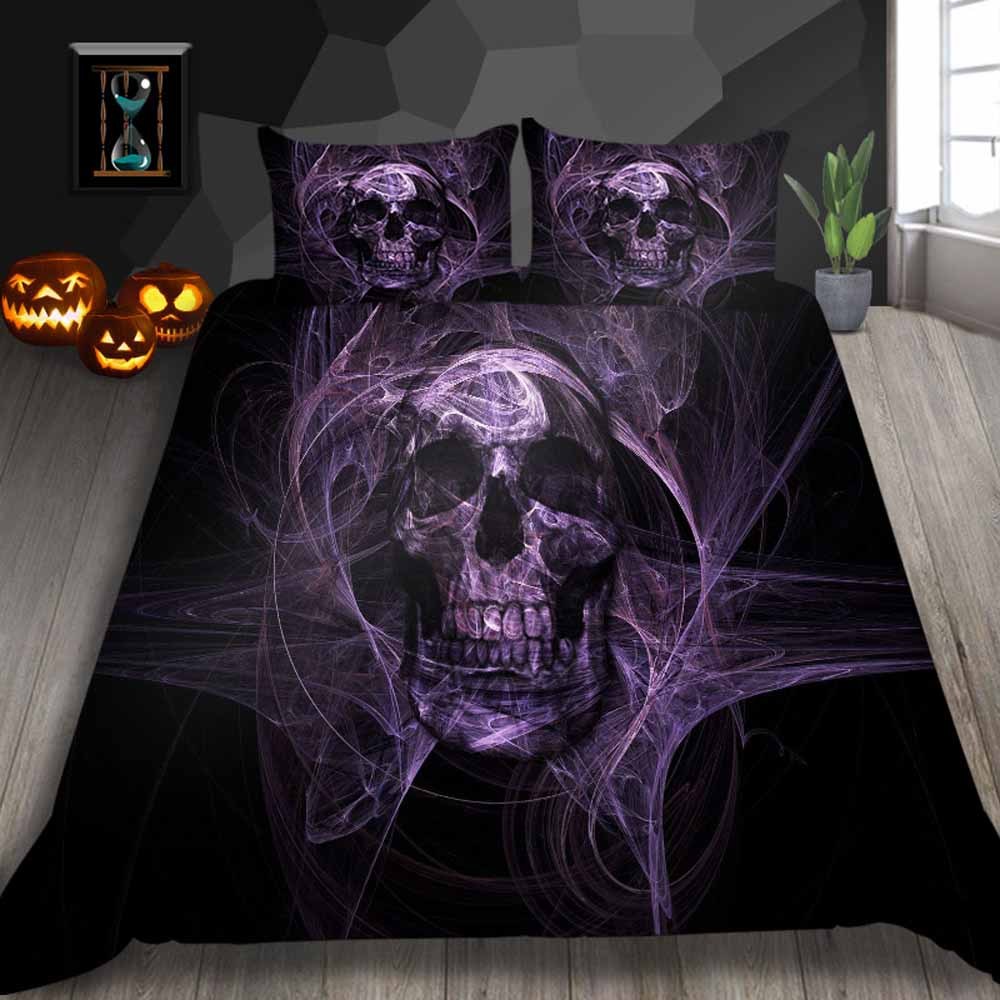 KTX-726291 Skull Series 4-Piece Bedding Set in Various Sizes - Polyester Fiber Quilt and Pillow Covers