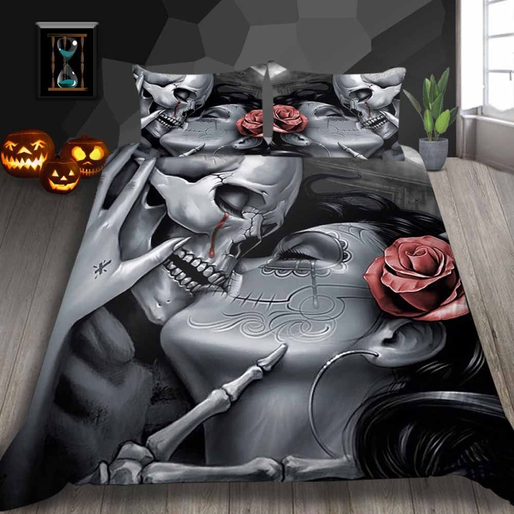 KTX-726291 Skull Series 4-Piece Bedding Set in Various Sizes - Polyester Fiber Quilt and Pillow Covers