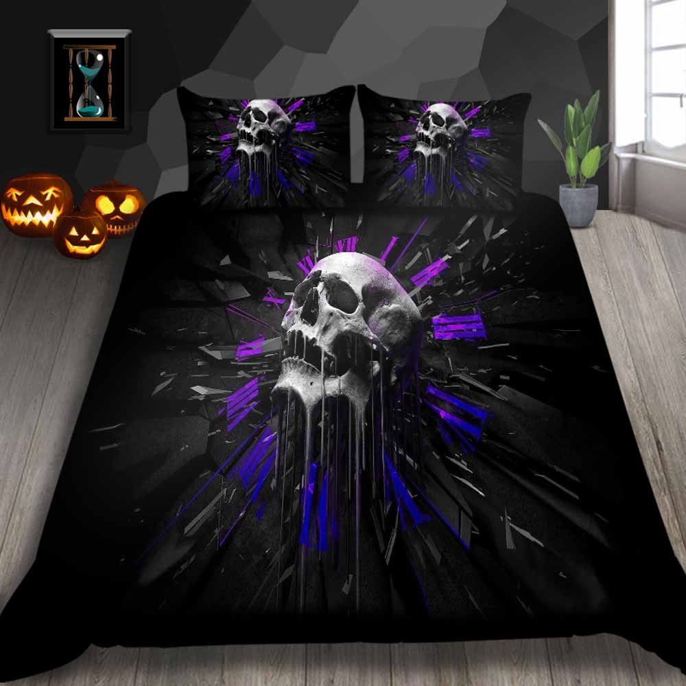 KTX-726291 Skull Series 4-Piece Bedding Set in Various Sizes - Polyester Fiber Quilt and Pillow Covers