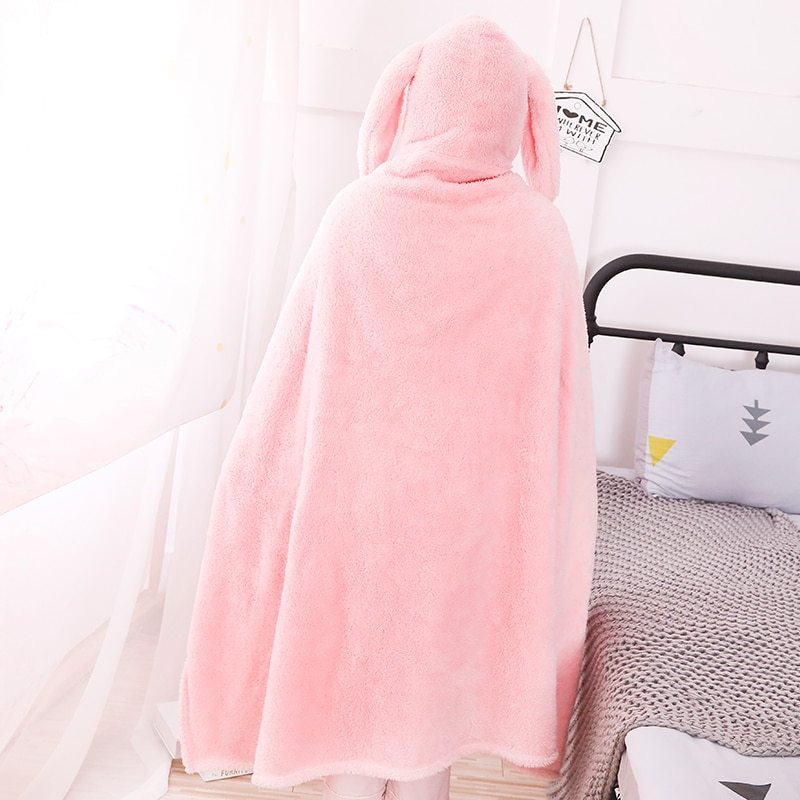 KTX-726611 Cartoon Coral Fleece Shawl Cape Blanket in Mint Green and Light Pink