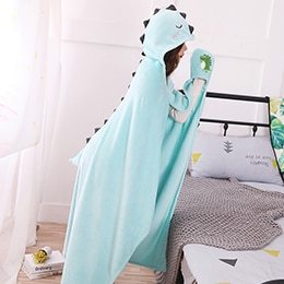 KTX-726611 Cartoon Coral Fleece Shawl Cape Blanket in Mint Green and Light Pink
