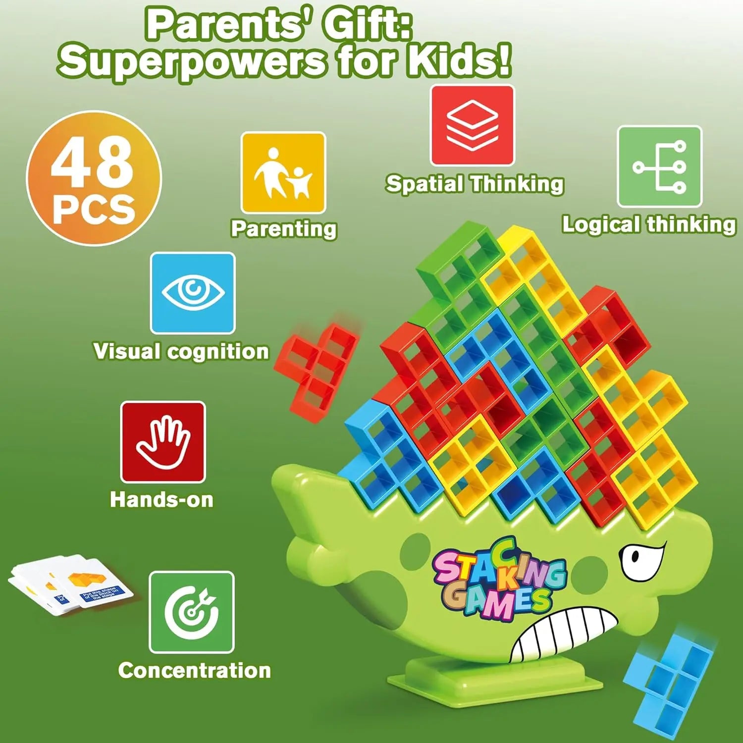 KTX-727123 Kids Educational Stacking Balance Blocks Game - 48 Piece Plastic Puzzle Toy