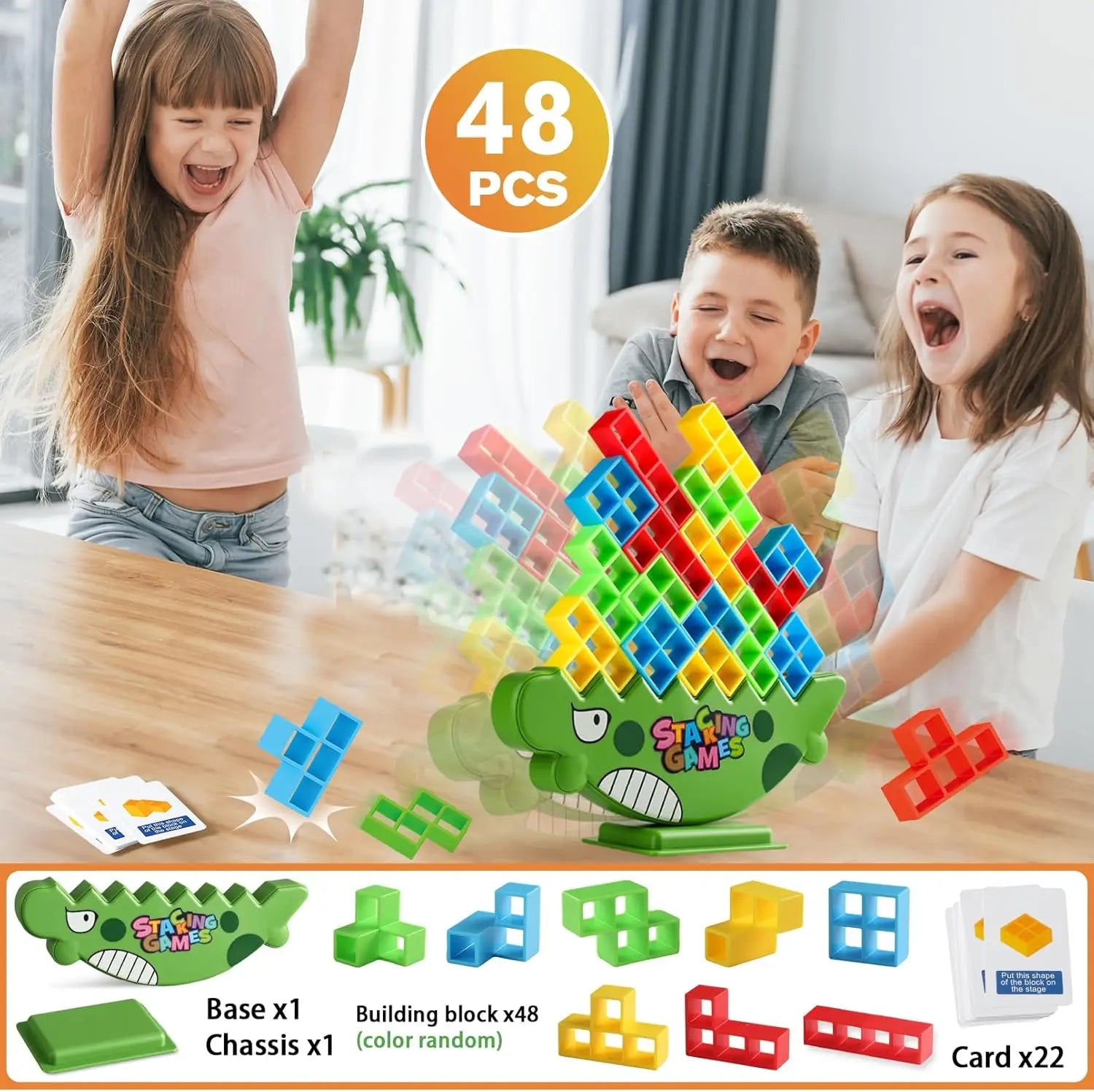 KTX-727123 Kids Educational Stacking Balance Blocks Game - 48 Piece Plastic Puzzle Toy