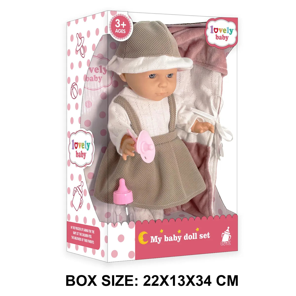 KTX-728275 12 Inch Realistic Newborn Baby Doll Set with Bottle and Comfort Blanket for Kids