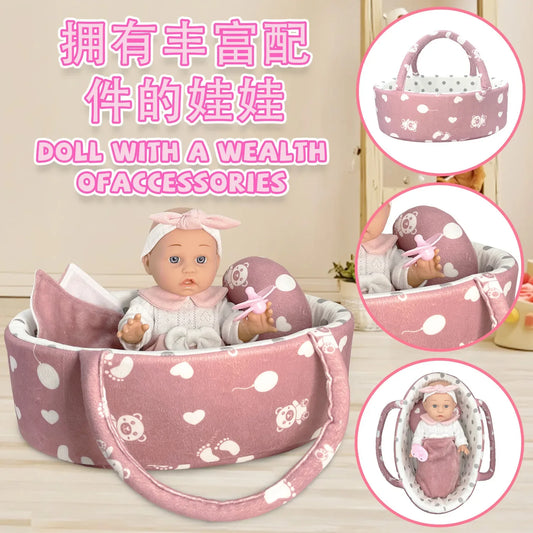 KTX-728275 12 Inch Realistic Newborn Baby Doll Set with Bottle and Comfort Blanket for Kids