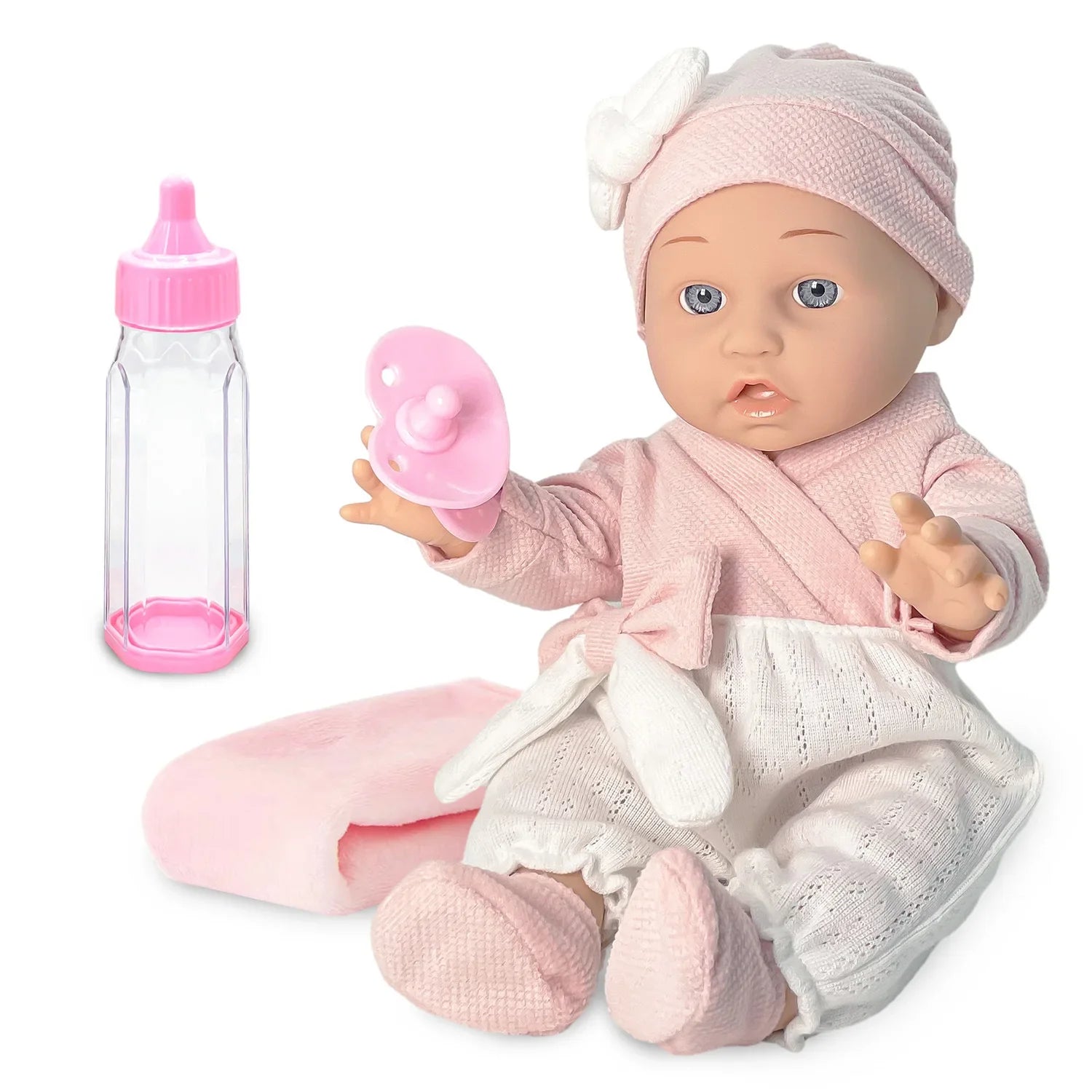 KTX-728275 12 Inch Realistic Newborn Baby Doll Set with Bottle and Comfort Blanket for Kids