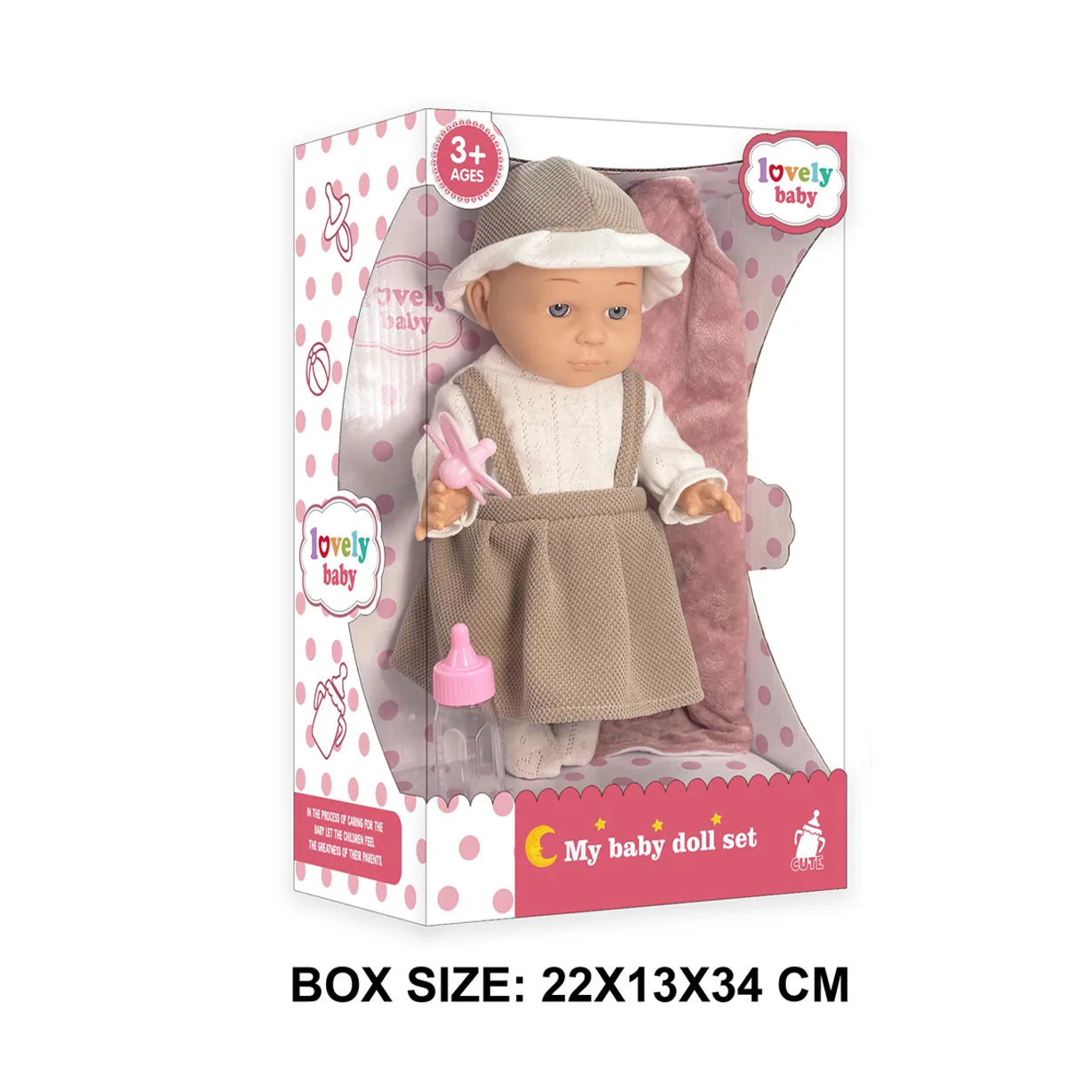 KTX-728275 12 Inch Realistic Newborn Baby Doll Set with Bottle and Comfort Blanket for Kids