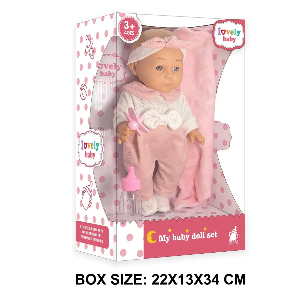 KTX-728275 12 Inch Realistic Newborn Baby Doll Set with Bottle and Comfort Blanket for Kids