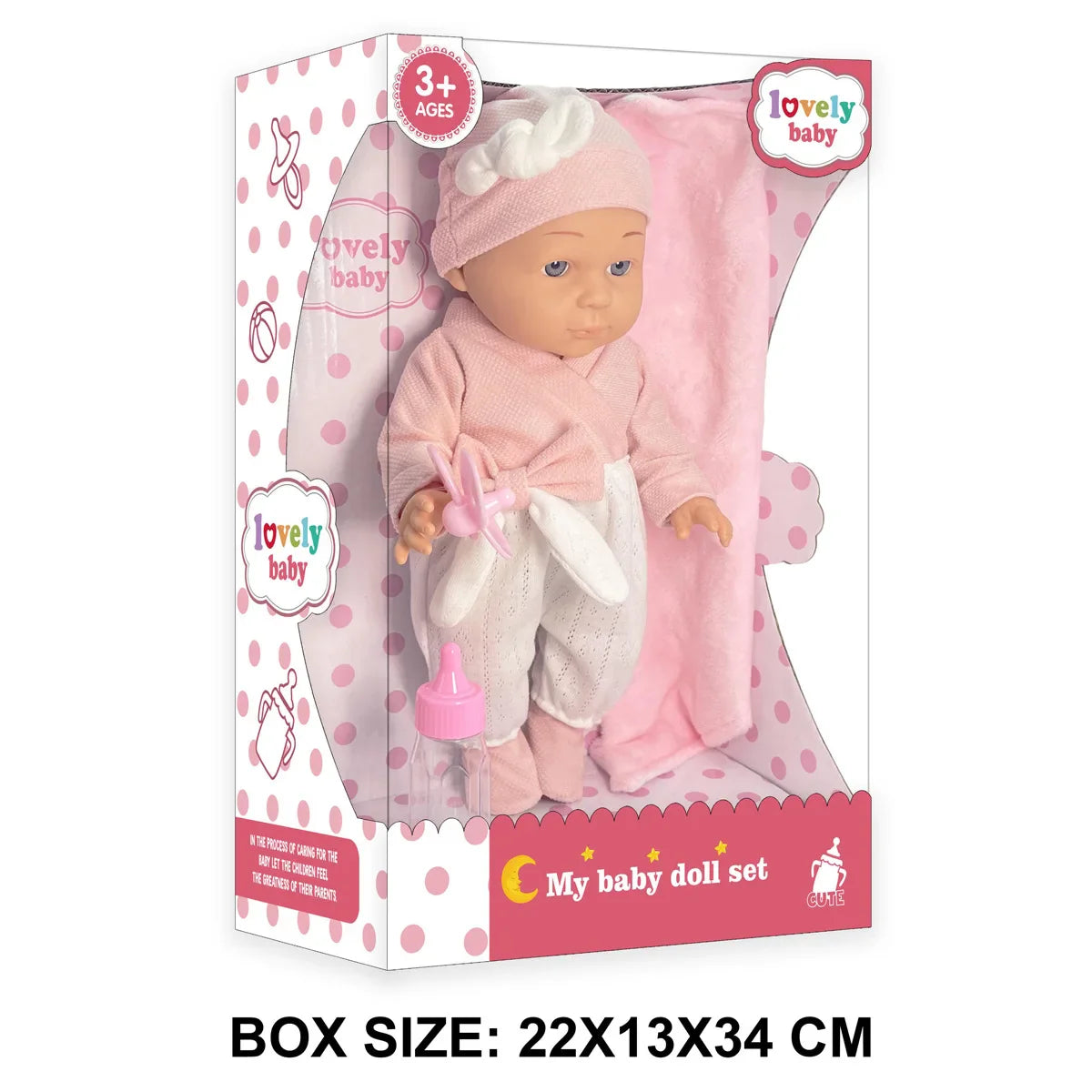KTX-728275 12 Inch Realistic Newborn Baby Doll Set with Bottle and Comfort Blanket for Kids