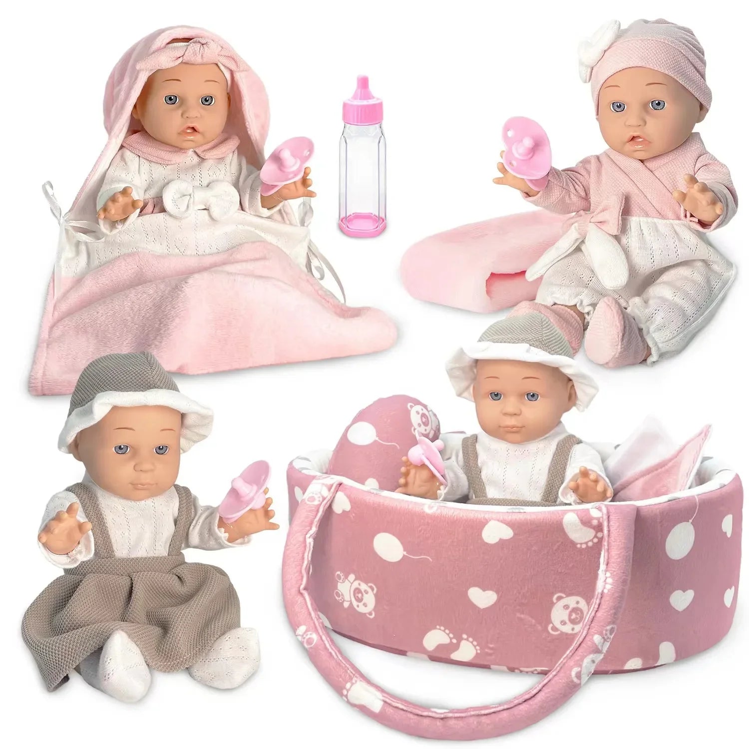 KTX-728275 12 Inch Realistic Newborn Baby Doll Set with Bottle and Comfort Blanket for Kids