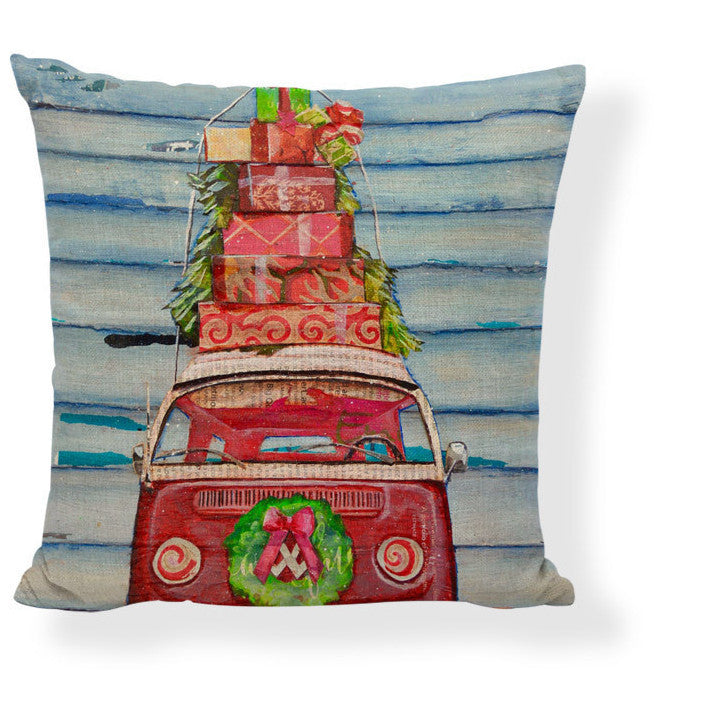 KTX-728275 Mediterranean Style Cartoon Car Oil Painting Ship Pillowcase Cover 45x45cm