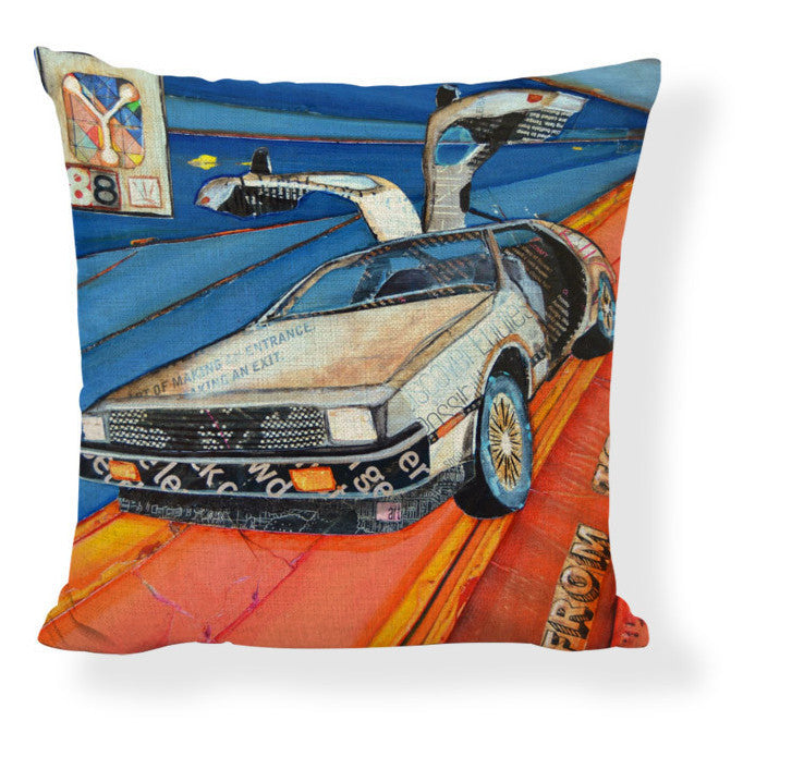 KTX-728275 Mediterranean Style Cartoon Car Oil Painting Ship Pillowcase Cover 45x45cm
