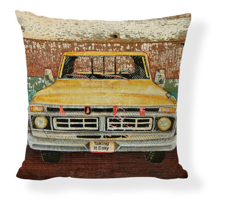 KTX-728275 Mediterranean Style Cartoon Car Oil Painting Ship Pillowcase Cover 45x45cm