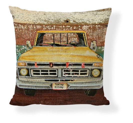 KTX-728275 Mediterranean Style Cartoon Car Oil Painting Ship Pillowcase Cover 45x45cm