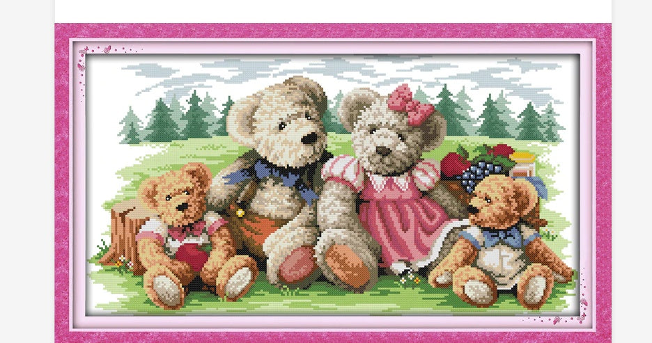 KTX-729427 Bear Cross Stitch Kit with Eco-Friendly Materials - Includes Canvas, Thread, Needle, and Pattern Guide