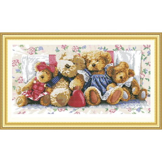 KTX-729427 Bear Cross Stitch Kit with Eco-Friendly Materials - Includes Canvas, Thread, Needle, and Pattern Guide