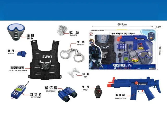 KTX-729427 Police Officer Costume Play Set for Kids - Role Playing Game Set with Accessories