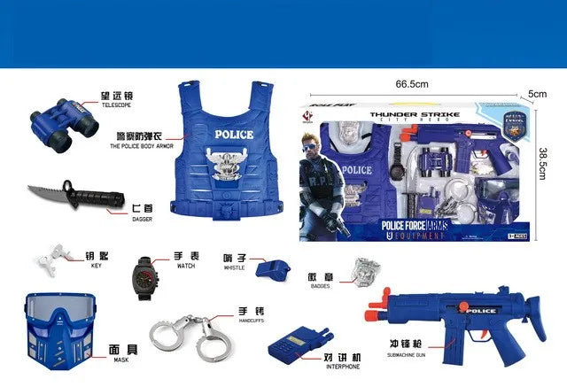 KTX-729427 Police Officer Costume Play Set for Kids - Role Playing Game Set with Accessories