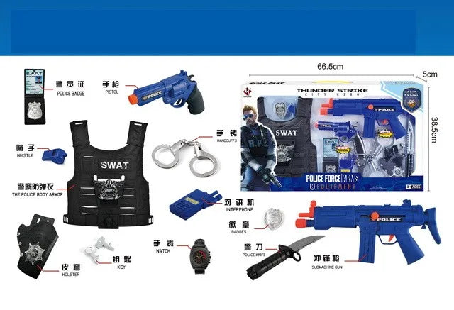 KTX-729427 Police Officer Costume Play Set for Kids - Role Playing Game Set with Accessories