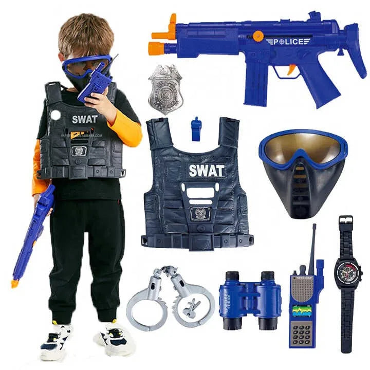 KTX-729427 Police Officer Costume Play Set for Kids - Role Playing Game Set with Accessories