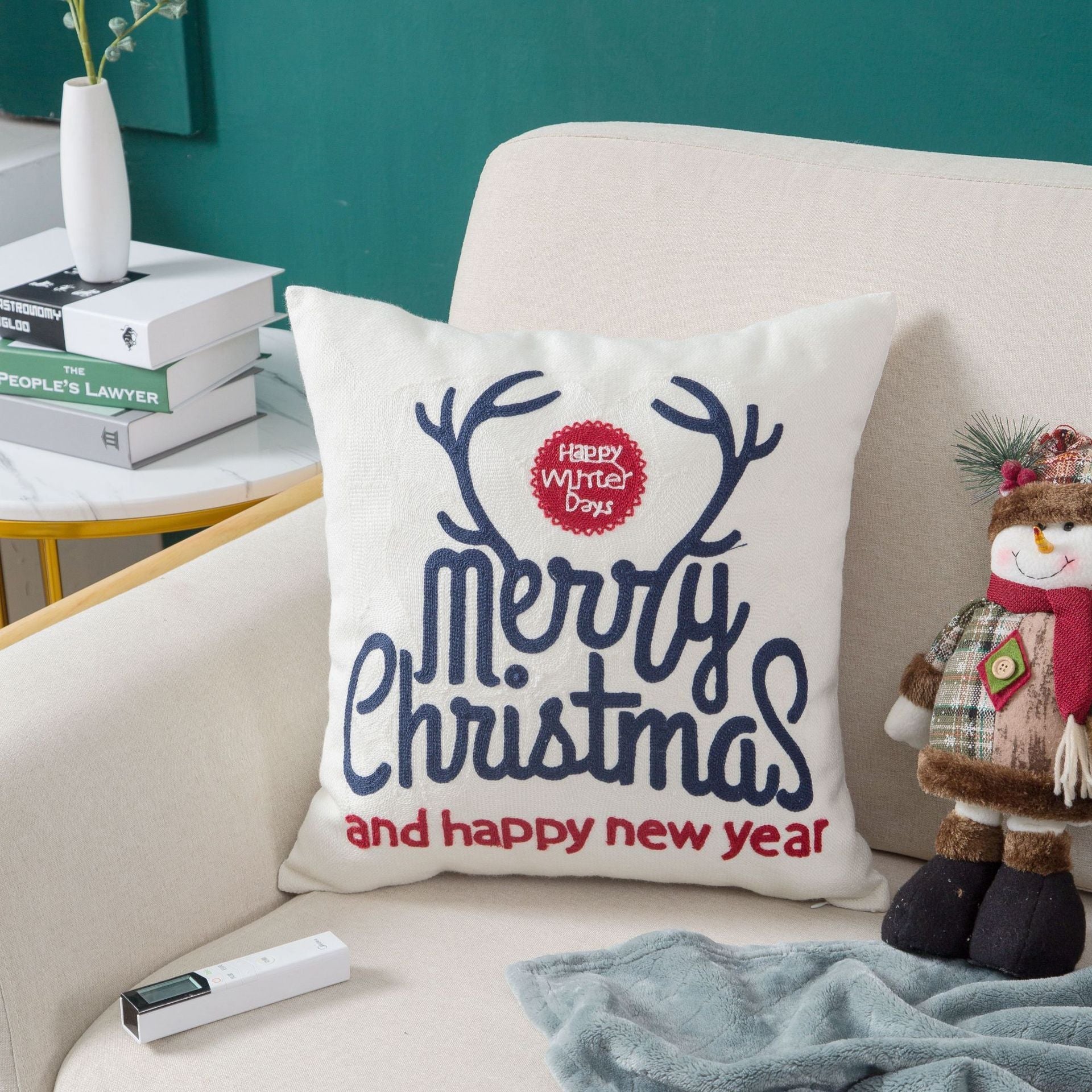 KTX-729555 Christmas Embroidery Pillow Case - 45x45cm Cotton Covers in Mixed Color Designs