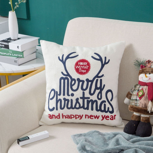 KTX-729555 Christmas Embroidery Pillow Case - 45x45cm Cotton Covers in Mixed Color Designs