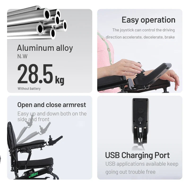 KTX-729619 Lightweight Portable Electric Wheelchair with 20km Driving Range and 120kg Capacity