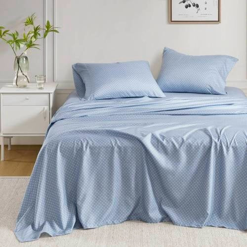 KTX-730067 Floral Comforter Set with Bed Sheets in Blue - Queen Size, Soft Microfiber and Hypoallergenic Filling