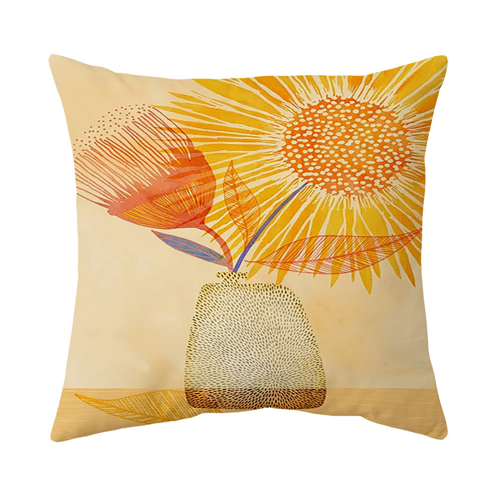KTX-731731 Bohemian Floral Print Peach Skin Velvet Pillow Cover - 45x45CM