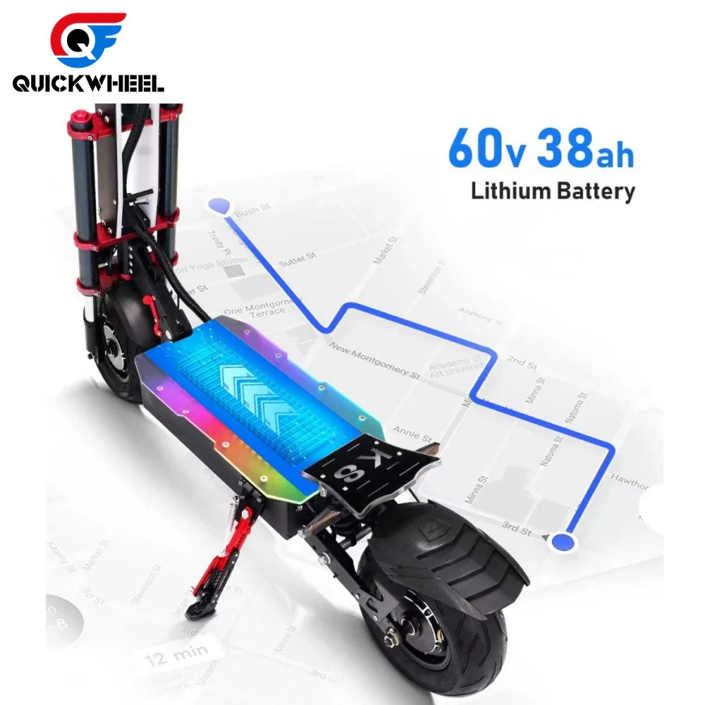 KTX-731923 12-Inch Waterproof Electric Foldable Scooter with 60V 38Ah Lithium Battery and Full Suspension for Adults
