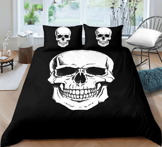 KTX-732051 Skull-Themed 3D Digital Print Bedding Set - Quilt Cover & Pillowcases in Multiple Sizes
