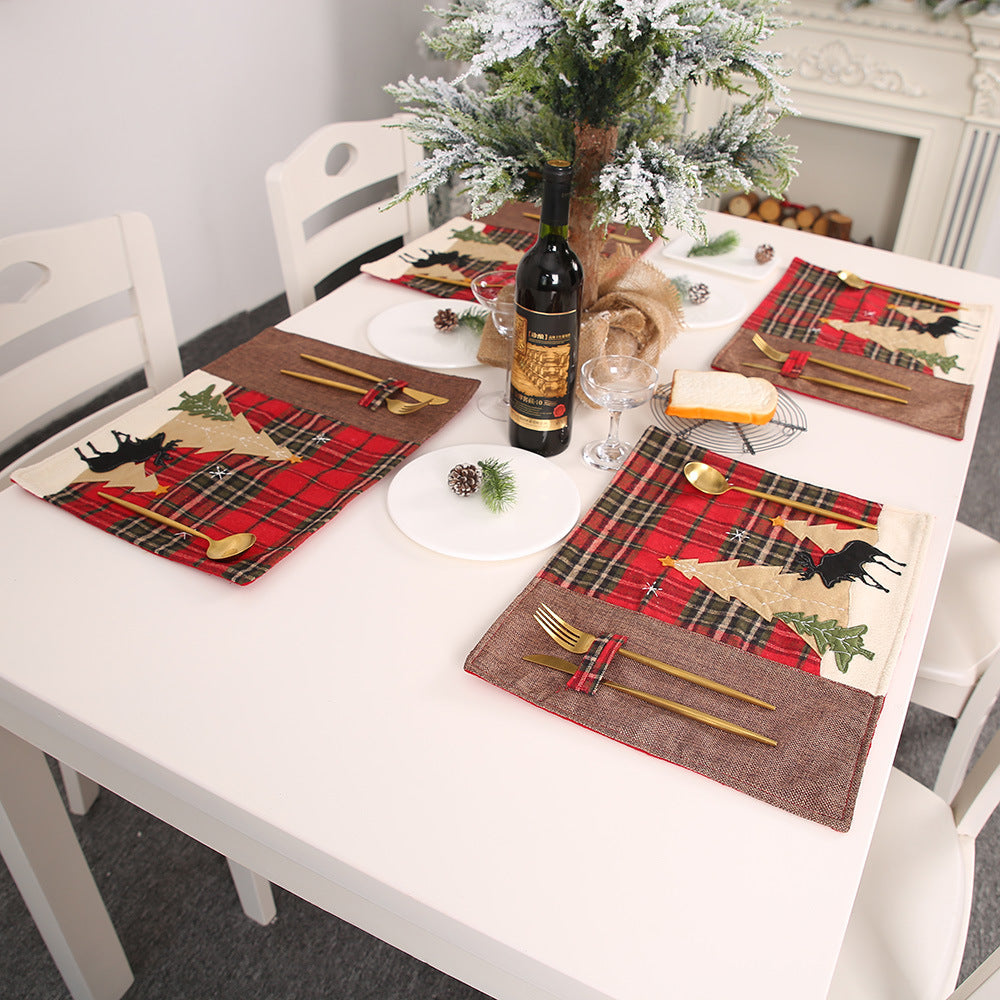 KTX-733203 Embroidered Latticed Cloth Table Mat for Home Decor - 44cm x 33cm Size