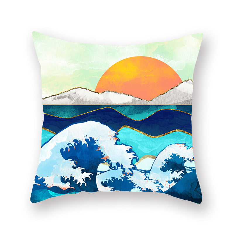 KTX-733587 Super Soft Peach Skin Pillowcase in Modern Landscape Design, 45x45 cm, 100% Polyester