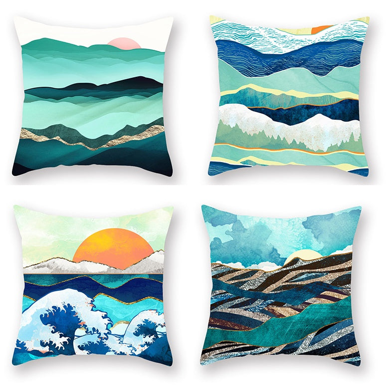 KTX-733587 Super Soft Peach Skin Pillowcase in Modern Landscape Design, 45x45 cm, 100% Polyester