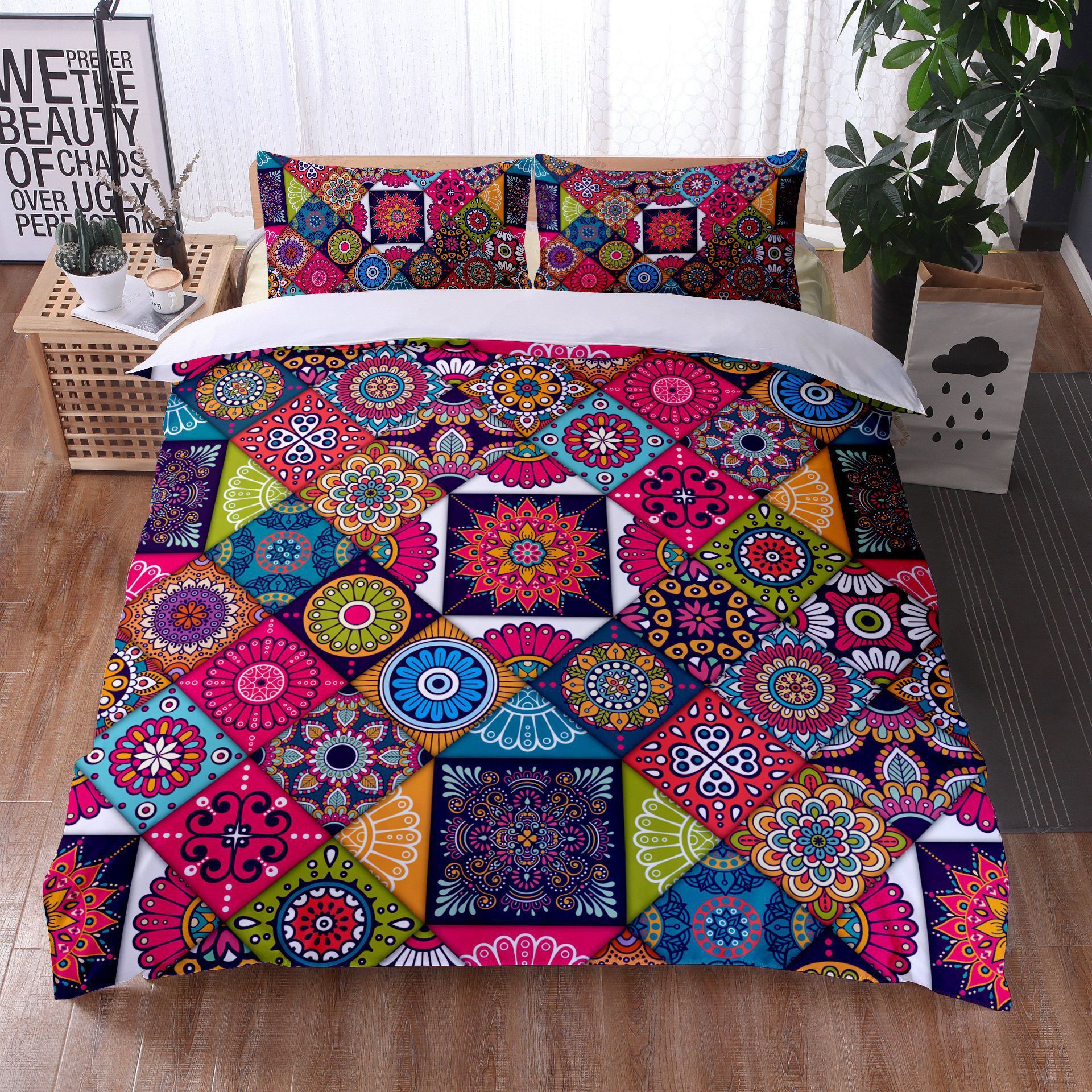 KTX-734355 Mandala Quilt Cover Set with Pillowcases - Digital Printing, Modern Design, Multiple Sizes Available