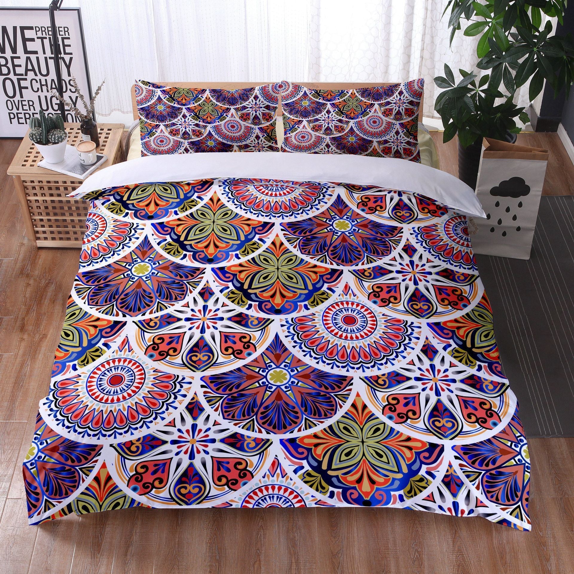 KTX-734355 Mandala Quilt Cover Set with Pillowcases - Digital Printing, Modern Design, Multiple Sizes Available